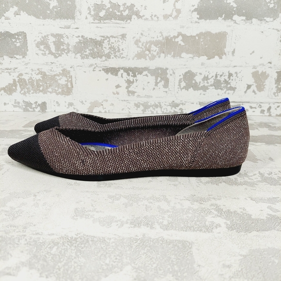 New Rothy's The Flat Brown Knit Pointy Toe Slip On Loafers E1016